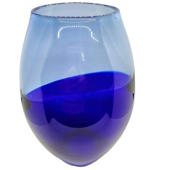 Large Glass vase cobalt blue angle design heavy thick vintage Estate - Picture 4 of 15